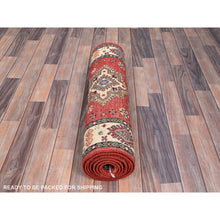 Load image into Gallery viewer, 2&#39;8&quot;x9&#39;6&quot; Lattice Red, Hand Knotted Afghan Special Kazak With Geometric Elements, Natural Dyes Densely Woven, Pure Wool, Runner Oriental Rug FWR518700