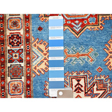 Load image into Gallery viewer, 2&#39;10&quot;x9&#39;7&quot; Jelly Bean Blue With Huntington White, Afghan Special Kazak With Large Elements, Densely Woven Vegetable Dyes, Hand Knotted Soft Wool Oriental Runner Rug FWR518712