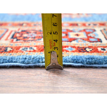 Load image into Gallery viewer, 2&#39;10&quot;x9&#39;7&quot; Jelly Bean Blue With Huntington White, Afghan Special Kazak With Large Elements, Densely Woven Vegetable Dyes, Hand Knotted Soft Wool Oriental Runner Rug FWR518712