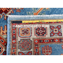 Load image into Gallery viewer, 2&#39;10&quot;x9&#39;7&quot; Jelly Bean Blue With Huntington White, Afghan Special Kazak With Large Elements, Densely Woven Vegetable Dyes, Hand Knotted Soft Wool Oriental Runner Rug FWR518712