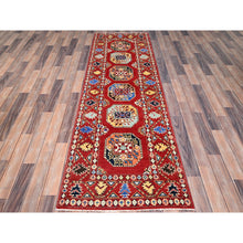 Load image into Gallery viewer, 2&#39;7&quot;x8&#39; Toreador Red, Soft And Velvety Wool, Hand Knotted, Densely Woven, Special Kazak With Afghan Ersari Elephant Feet Design, Vegetable Dyes, Oriental Wide Runner Rug FWR518742