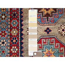 Load image into Gallery viewer, 2&#39;7&quot;x9&#39;8&quot; Linen Beige, Afghan Special Kazak with Colorful Geometric Pattern, Multiple Border, Shiny Wool, Hand Knotted Natural Dyes, Densely Woven Runner Oriental Rug FWR518760