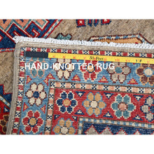 Load image into Gallery viewer, 2&#39;7&quot;x9&#39;8&quot; Linen Beige, Afghan Special Kazak with Colorful Geometric Pattern, Multiple Border, Shiny Wool, Hand Knotted Natural Dyes, Densely Woven Runner Oriental Rug FWR518760