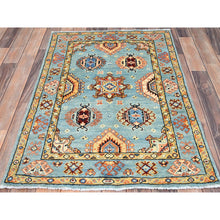 Load image into Gallery viewer, 2&#39;8&quot;x4&#39; French Pass Blue, Vegetable Dyes, Hand Knotted, Special Kazak All Over Motifs, Super Fine Wool and Weave, Oriental Rug FWR518772