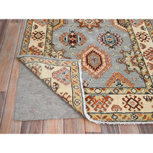 Load image into Gallery viewer, 3&#39;x5&#39; Antarctica Gray and Papaya Whip White, Vegetable Dyes, Dense Weave 100% Wool, Hand Knotted Afghan Special Kazak with All Over Geometric Medallions, Oriental Rug FWR518778