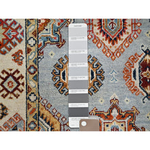 Load image into Gallery viewer, 3&#39;x5&#39; Antarctica Gray and Papaya Whip White, Vegetable Dyes, Dense Weave 100% Wool, Hand Knotted Afghan Special Kazak with All Over Geometric Medallions, Oriental Rug FWR518778