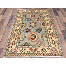 Load image into Gallery viewer, 2&#39;10&quot;x4&#39;7&quot; Nimbus Cloud Gray, Vibrant Wool, Natural Dyes Afghan Special Kazak And All Over Elements, Oriental Dense Weave Rug FWR518796