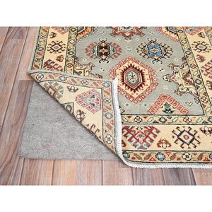2'10"x4'7" Nimbus Cloud Gray, Vibrant Wool, Natural Dyes Afghan Special Kazak And All Over Elements, Oriental Dense Weave Rug FWR518796