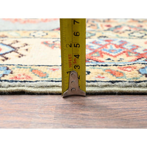 2'10"x4'7" Nimbus Cloud Gray, Vibrant Wool, Natural Dyes Afghan Special Kazak And All Over Elements, Oriental Dense Weave Rug FWR518796