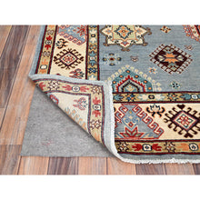 Load image into Gallery viewer, 5&#39;7&quot;x7&#39;5&quot; Poolhouse Gray And Gnocchi Beige, Special Kazak, Geometric Design, Hand Knotted 100% Wool Densely Woven Vegetable Dyes Oriental Rug FWR518820