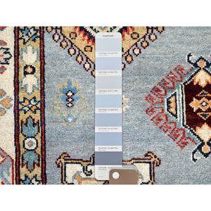 5'7"x7'5" Poolhouse Gray And Gnocchi Beige, Special Kazak, Geometric Design, Hand Knotted 100% Wool Densely Woven Vegetable Dyes Oriental Rug FWR518820