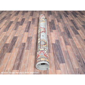 5'7"x7'5" Poolhouse Gray And Gnocchi Beige, Special Kazak, Geometric Design, Hand Knotted 100% Wool Densely Woven Vegetable Dyes Oriental Rug FWR518820