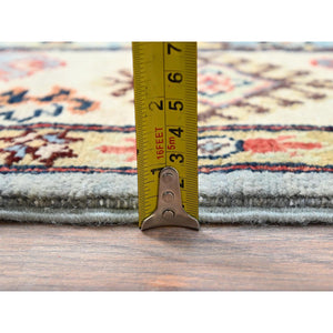 5'7"x7'5" Poolhouse Gray And Gnocchi Beige, Special Kazak, Geometric Design, Hand Knotted 100% Wool Densely Woven Vegetable Dyes Oriental Rug FWR518820