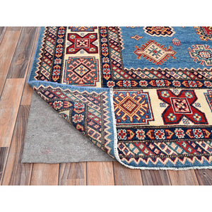 9'x11'8" Cerulean Blue, Special Kazak With All Over Pattern Natural Dyes, Pure Wool Hand Knotted, Oriental Densely Woven Rug FWR518838