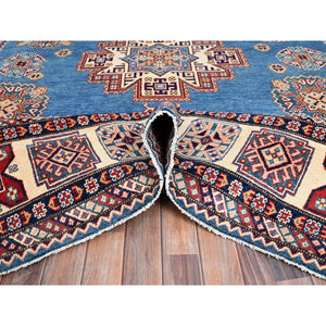 9'x11'8" Cerulean Blue, Special Kazak With All Over Pattern Natural Dyes, Pure Wool Hand Knotted, Oriental Densely Woven Rug FWR518838