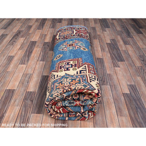 9'x11'8" Cerulean Blue, Special Kazak With All Over Pattern Natural Dyes, Pure Wool Hand Knotted, Oriental Densely Woven Rug FWR518838