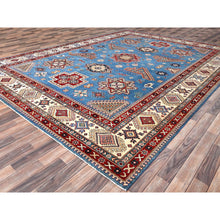 Load image into Gallery viewer, 10&#39;x13&#39;8&quot; Crystal Teal Blue, Afghan Special Kazak With All Over Medallions, Natural Dyes, Hand Knotted, Dense Weave Natural Wool, Oriental Rug FWR518850
