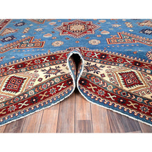Load image into Gallery viewer, 10&#39;x13&#39;8&quot; Crystal Teal Blue, Afghan Special Kazak With All Over Medallions, Natural Dyes, Hand Knotted, Dense Weave Natural Wool, Oriental Rug FWR518850