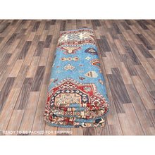 Load image into Gallery viewer, 10&#39;x13&#39;8&quot; Crystal Teal Blue, Afghan Special Kazak With All Over Medallions, Natural Dyes, Hand Knotted, Dense Weave Natural Wool, Oriental Rug FWR518850