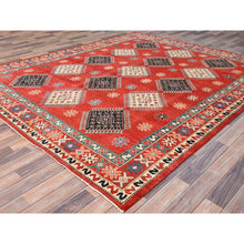 Load image into Gallery viewer, 8&#39;1&quot;x9&#39;9&quot; Currant Red, Dense Weave Special Kazak With All Over Medallions, Vegetable Dyes, Extra Soft Wool Hand Knotted, Oriental Rug FWR518868