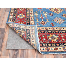 Load image into Gallery viewer, 9&#39;2&quot;x11&#39;4&quot; Cobalt Glaze Blue, Special Kazak With Geometric Medallion Design, Hand Knotted, Natural Dyes, Soft Wool Oriental Rug FWR518880