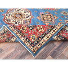Load image into Gallery viewer, 9&#39;2&quot;x11&#39;4&quot; Cobalt Glaze Blue, Special Kazak With Geometric Medallion Design, Hand Knotted, Natural Dyes, Soft Wool Oriental Rug FWR518880