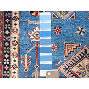 9'2"x11'4" Cobalt Glaze Blue, Special Kazak With Geometric Medallion Design, Hand Knotted, Natural Dyes, Soft Wool Oriental Rug FWR518880