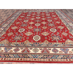 12'x15'9" Lattice Red, Hand Knotted Afghan Special Kazak, All Over Geometric Design,  Densely Woven, Pure Wool, Natural Dyes Oversized Oriental Rug FWR518904