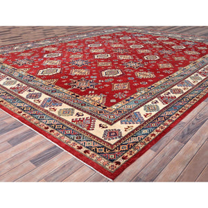 12'x15'9" Lattice Red, Hand Knotted Afghan Special Kazak, All Over Geometric Design,  Densely Woven, Pure Wool, Natural Dyes Oversized Oriental Rug FWR518904