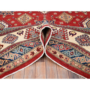 12'x15'9" Lattice Red, Hand Knotted Afghan Special Kazak, All Over Geometric Design,  Densely Woven, Pure Wool, Natural Dyes Oversized Oriental Rug FWR518904