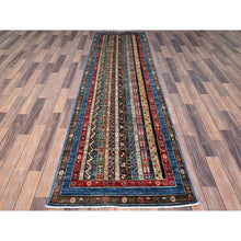 Load image into Gallery viewer, 2&#39;10&quot;x9&#39;9&quot; Frosted Almond Ivory, Colorful Dense Weave Pure Wool, Afghan Super Kazak With Shawl Design, Hand Knotted Vegetable Dyes Runner Oriental Rug FWR518916