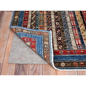 2'10"x9'9" Frosted Almond Ivory, Colorful Dense Weave Pure Wool, Afghan Super Kazak with Shawl Design, Hand Knotted Vegetable Dyes Runner Oriental Rug FWR518916