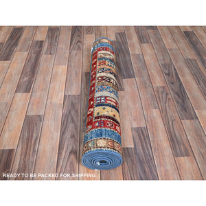 2'10"x9'9" Frosted Almond Ivory, Colorful Dense Weave Pure Wool, Afghan Super Kazak with Shawl Design, Hand Knotted Vegetable Dyes Runner Oriental Rug FWR518916