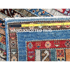 2'10"x9'9" Frosted Almond Ivory, Colorful Dense Weave Pure Wool, Afghan Super Kazak With Shawl Design, Hand Knotted Vegetable Dyes Runner Oriental Rug FWR518916