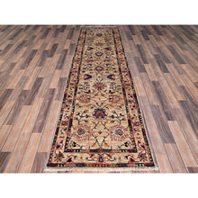 Load image into Gallery viewer, 2&#39;7&quot;x9&#39;5&quot; Boutique Beige, Afghan Sultani Flower Blossom Design, Scroll And Wine, Hand Knotted, Vegetable Dyes, Dense Weave, 100% Wool Runner Oriental Rug FWR518922