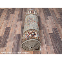 Load image into Gallery viewer, 2&#39;8&quot;x22&#39;6&quot; Moon Gray with Heat White, Afghan Super Kazak with Large Geometric Medallions Pattern 100% Wool, Densely Woven Natural Dyes, Hand Knotted, Oriental XL Runner Rug FWR518946