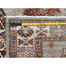 Load image into Gallery viewer, 2&#39;8&quot;x22&#39;6&quot; Moon Gray with Heat White, Afghan Super Kazak with Large Geometric Medallions Pattern 100% Wool, Densely Woven Natural Dyes, Hand Knotted, Oriental XL Runner Rug FWR518946