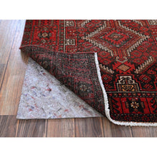 Load image into Gallery viewer, 3&#39;x6&#39;1&quot; Scarlet Red, Vintage Persian Baluch With Geometric Pattern, Shaved Low, Zero Pile, Worn And Distressed, Sides And Ends Professionally Secured, Hand Knotted, 100% Wool, Wide Runner, Oriental Rug FWR5184