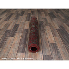 Load image into Gallery viewer, 3&#39;x6&#39;1&quot; Scarlet Red, Vintage Persian Baluch with Geometric Pattern, Shaved Low, Zero Pile, Worn and Distressed, Sides and Ends Professionally Secured, Hand Knotted, 100% Wool, Wide Runner, Oriental Rug 64 FWR5184