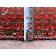 Load image into Gallery viewer, 3&#39;x6&#39;1&quot; Scarlet Red, Vintage Persian Baluch with Geometric Pattern, Shaved Low, Zero Pile, Worn and Distressed, Sides and Ends Professionally Secured, Hand Knotted, 100% Wool, Wide Runner, Oriental Rug 64 FWR5184