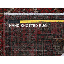 Load image into Gallery viewer, 3&#39;x6&#39;1&quot; Scarlet Red, Vintage Persian Baluch With Geometric Pattern, Shaved Low, Zero Pile, Worn And Distressed, Sides And Ends Professionally Secured, Hand Knotted, 100% Wool, Wide Runner, Oriental Rug FWR5184