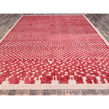 Load image into Gallery viewer, 9&#39;1&quot;x12&#39;5&quot; Chilli Pepper Red With Narrow Border, Hand Knotted, 100% Wool, All Over Grid Design, Marmoucha Inspired Moroccan Oriental Rug FWR519000
