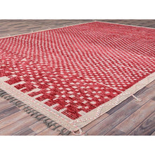 Load image into Gallery viewer, 9&#39;1&quot;x12&#39;5&quot; Chilli Pepper Red With Narrow Border, Hand Knotted, 100% Wool, All Over Grid Design, Marmoucha Inspired Moroccan Oriental Rug FWR519000