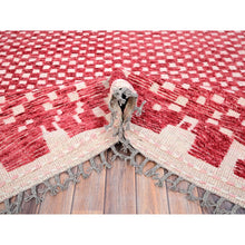Load image into Gallery viewer, 9&#39;1&quot;x12&#39;5&quot; Chilli Pepper Red With Narrow Border, Hand Knotted, 100% Wool, All Over Grid Design, Marmoucha Inspired Moroccan Oriental Rug FWR519000
