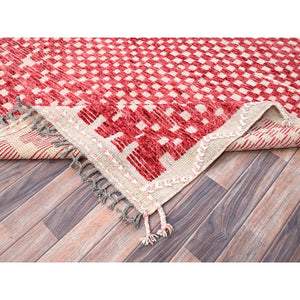 9'1"x12'5" Chilli Pepper Red With Narrow Border, Hand Knotted, 100% Wool, All Over Grid Design, Marmoucha Inspired Moroccan Oriental Rug FWR519000