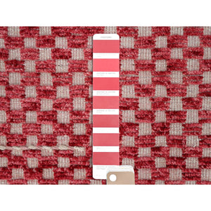 9'1"x12'5" Chilli Pepper Red With Narrow Border, Hand Knotted, 100% Wool, All Over Grid Design, Marmoucha Inspired Moroccan Oriental Rug FWR519000
