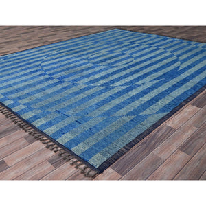 8'3"x10'5" Storm Blue With Modern Circular Design, Beni Ourain Moroccan Inspired Design, Extra Soft Wool, Natural Dyes, Hand Knotted Oriental Rug FWR519006