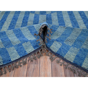 8'3"x10'5" Storm Blue With Modern Circular Design, Beni Ourain Moroccan Inspired Design, Extra Soft Wool, Natural Dyes, Hand Knotted Oriental Rug FWR519006
