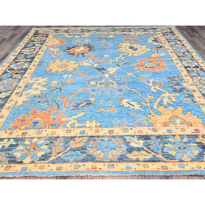 8'4"x10'5" Bonnie Blue With Wide Borders, Hand Knotted, All Natural Wool, Vegetable Dyes, Vibrant Colors, Afghan Supple Collection, Durable Oushak Oriental Rug FWR519024