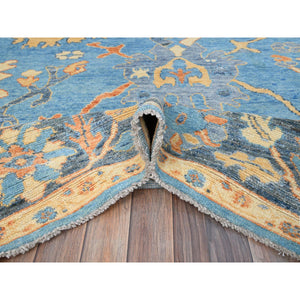 8'4"x10'5" Bonnie Blue With Wide Borders, Hand Knotted, All Natural Wool, Vegetable Dyes, Vibrant Colors, Afghan Supple Collection, Durable Oushak Oriental Rug FWR519024